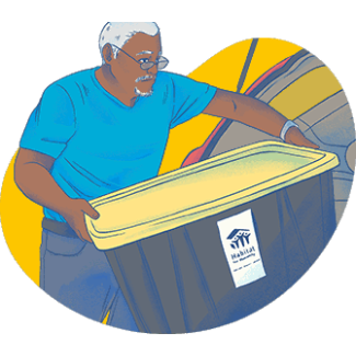 dibujo de una persona cargando una caja de almacenaje